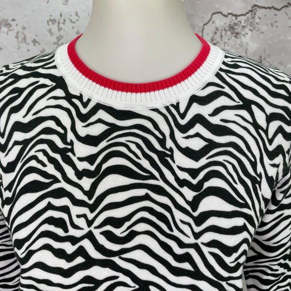 Edinburgh Knitwear Zebra Print Crewneck Cotton Sweater S NWT - Picture 3 of 11